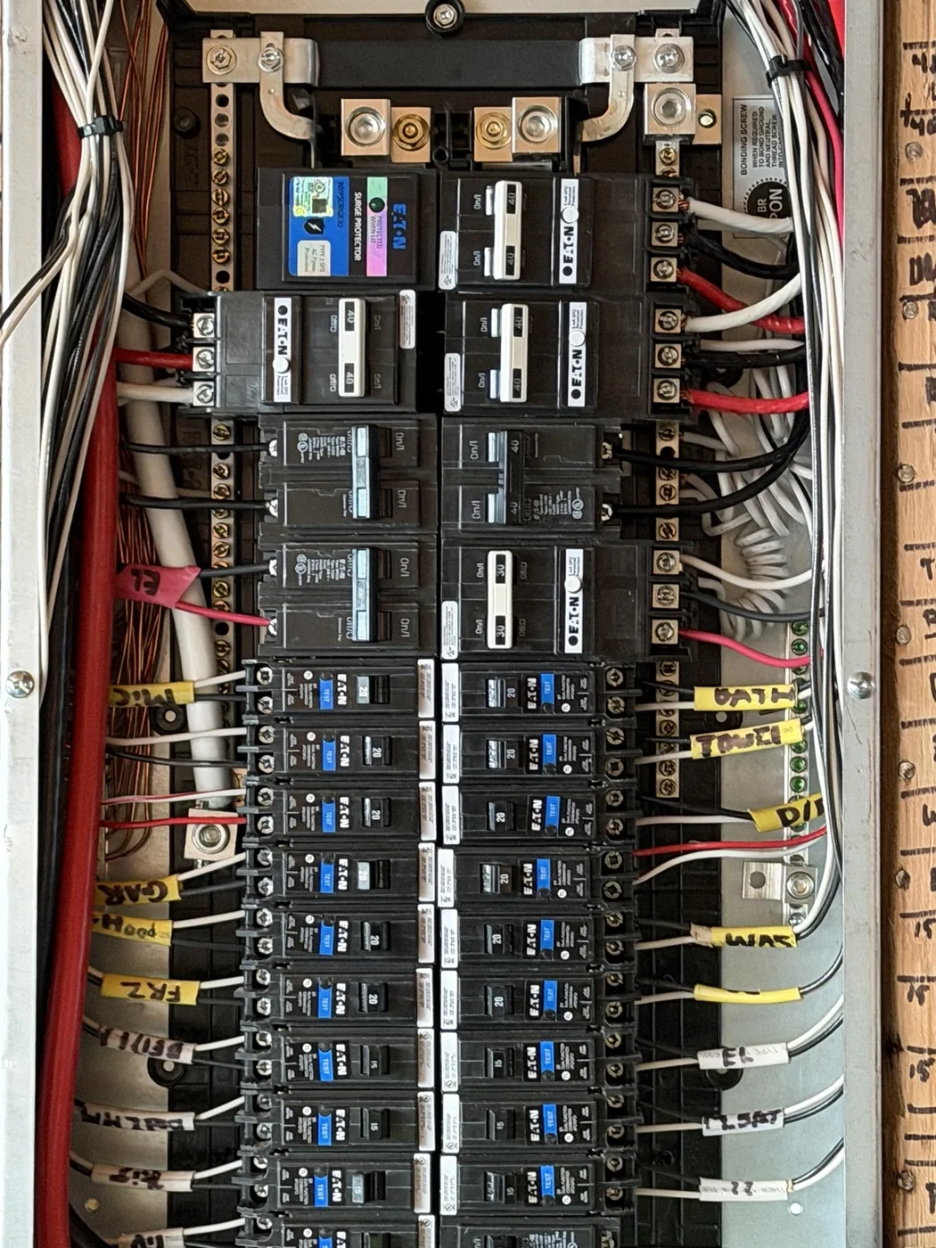 Electrical panel breakers and wiring
